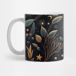 2. Celestial Bohemian Flowers Aesthetic Design Stars Moon Floral Cosmic Pattern Mug